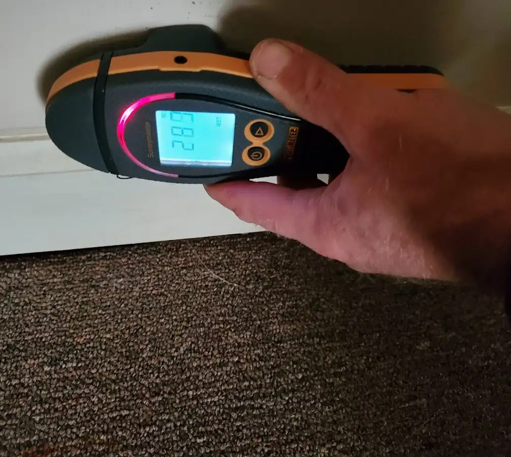 Moisture detection at baseboard during Sewage Cleanup & Sanitation in Logan